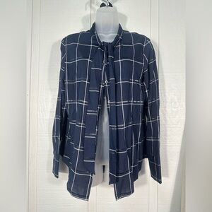 Banana Republic Dillon Plaid Long Sleeve Button Down Tie Neck Top SZ Medium EUC